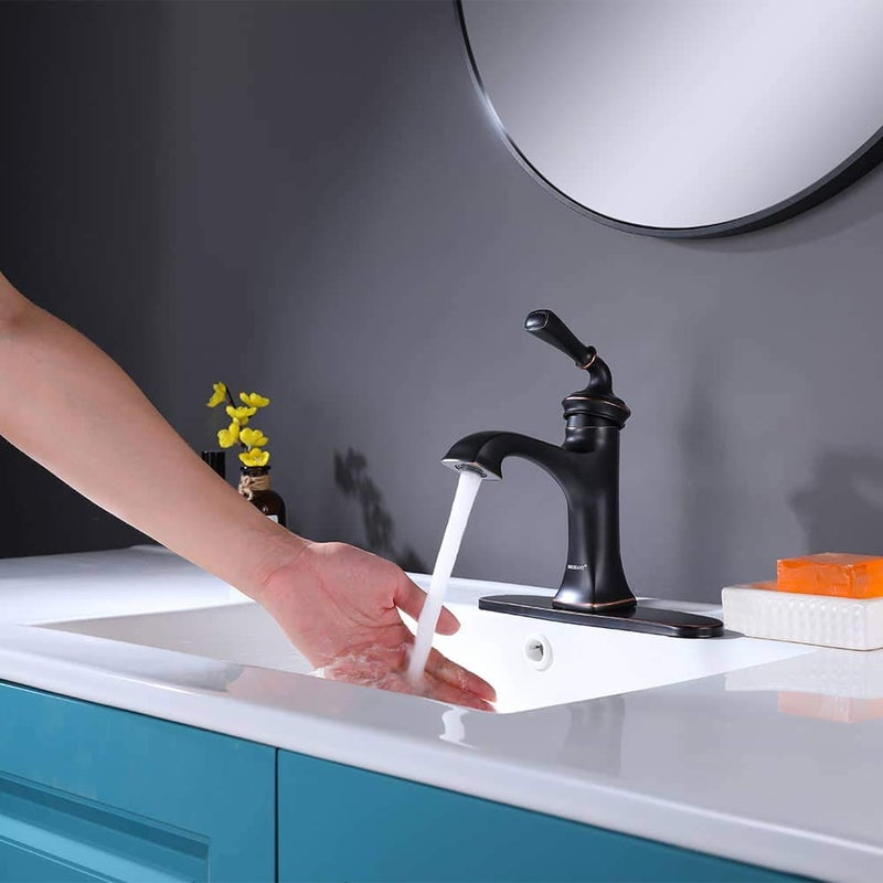 RBROHANT Bathroom Faucet Oil Rubbed Bronze Sink Vanity Faucets Single Handle Brass 8 Inch Lavatory Basin Mixer Taps for Restroom Fit 1 or 3 Hole (with Deck Plate) RBROHANT RBF65007ORBP - Image 3